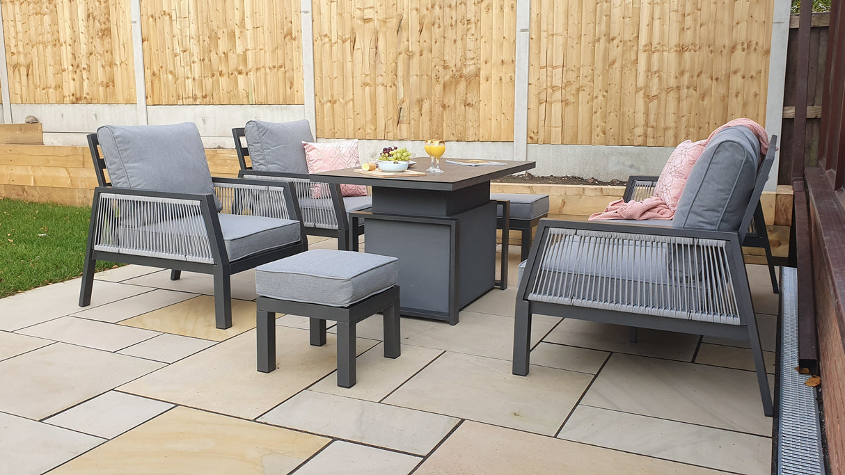 Signature Weave Bettina Dining Lift Table Set with 3-Seater Sofa, 2 Chairs and 2 Ottomans