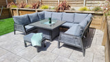 Signature Weave Bettina Gas Firepit Dining Set with U-Shape Sofa and Stool
