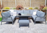 Signature Weave Bettina Gas Firepit Dining Set with U-Shape Sofa and Stool