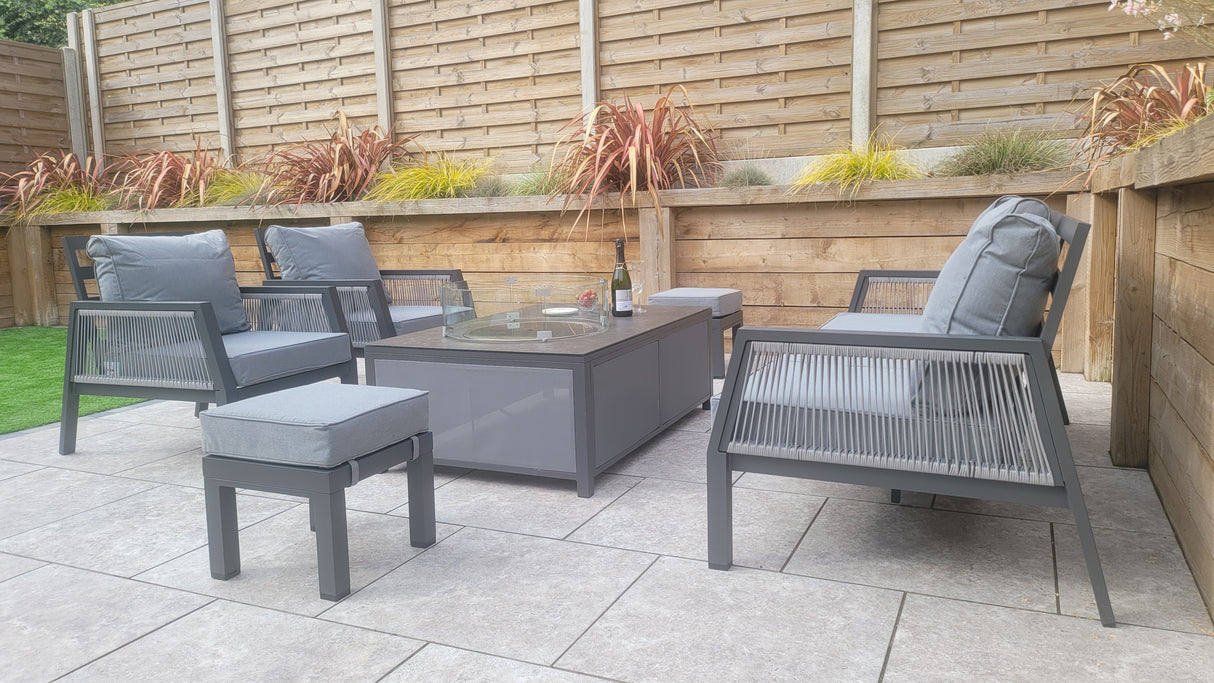 Signature Weave Bettina Gas Firepit Table Set with 3-Seat Sofa and 2 Armchairs