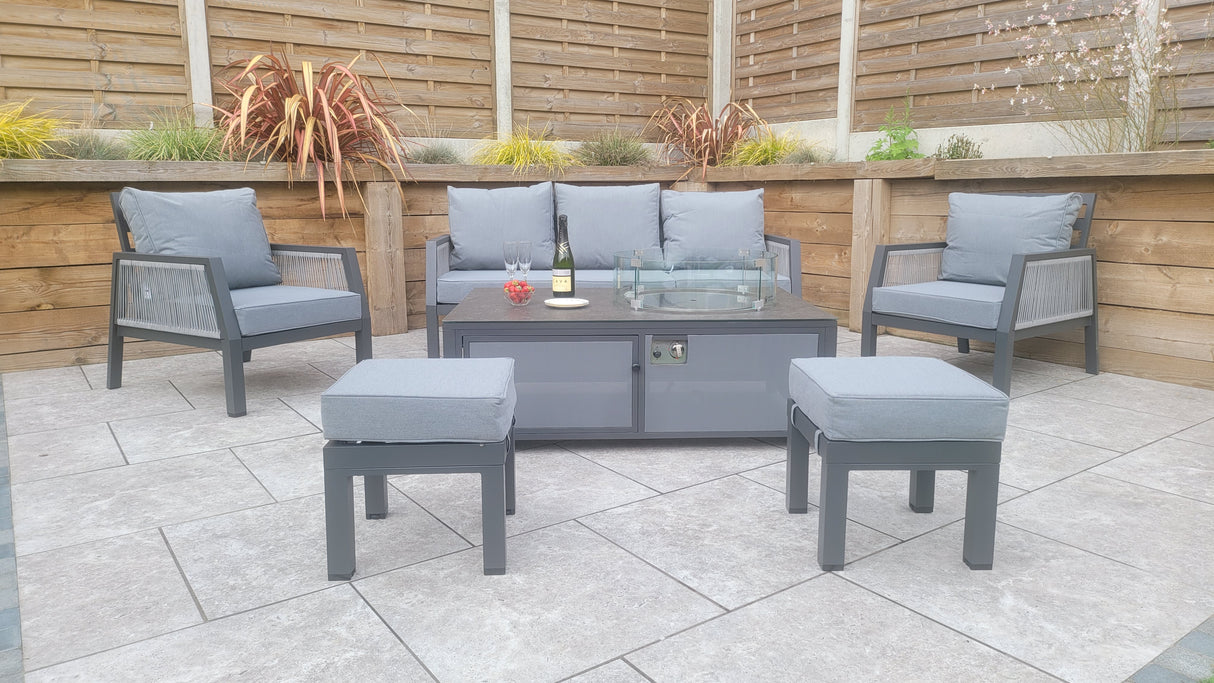 Signature Weave Bettina Gas Firepit Table Set with 3-Seat Sofa and 2 Armchairs