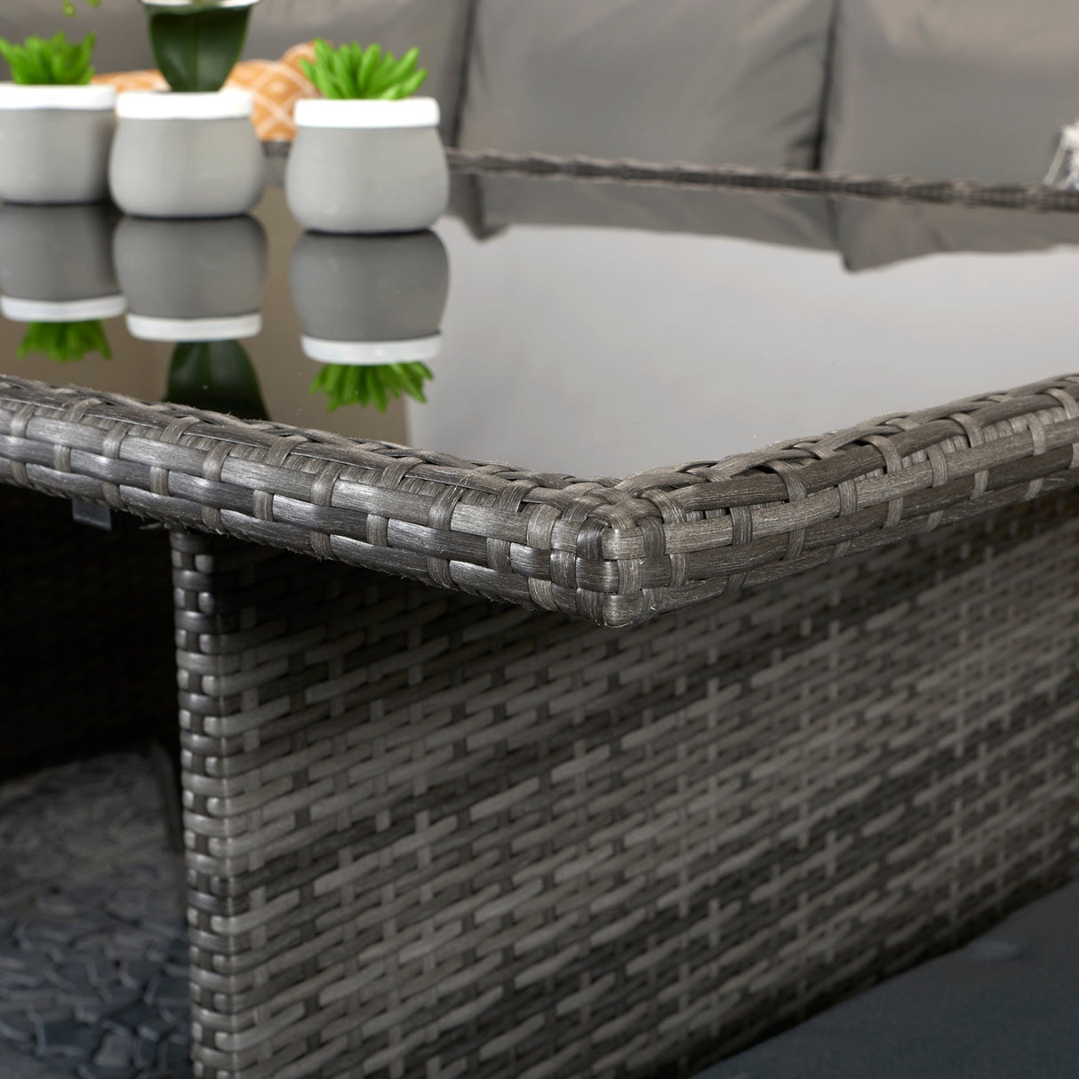 Signature Weave Charlotte Corner Sofa Dining Set with Glass Top Table and 3 Ottomans - Grey