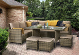 Signature Weave Charlotte Corner Sofa Dining Set with Glass Top Table and 3 Ottomans - Nature/Brown