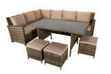 Signature Weave Charlotte Corner Sofa Dining Set with Glass Top Table and 3 Ottomans - Nature/Brown