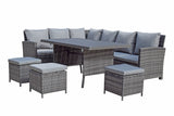 Signature Weave Charlotte Corner Sofa Dining Set with HDPE Wood Effect Table and 3 Ottomans