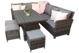 Signature Weave Charlotte Corner Sofa Dining Set with HDPE Wood Effect Lift Table and 3 Ottomans