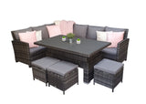 Signature Weave Charlotte Corner Sofa Dining Set with HDPE Wood Effect Lift Table and 3 Ottomans