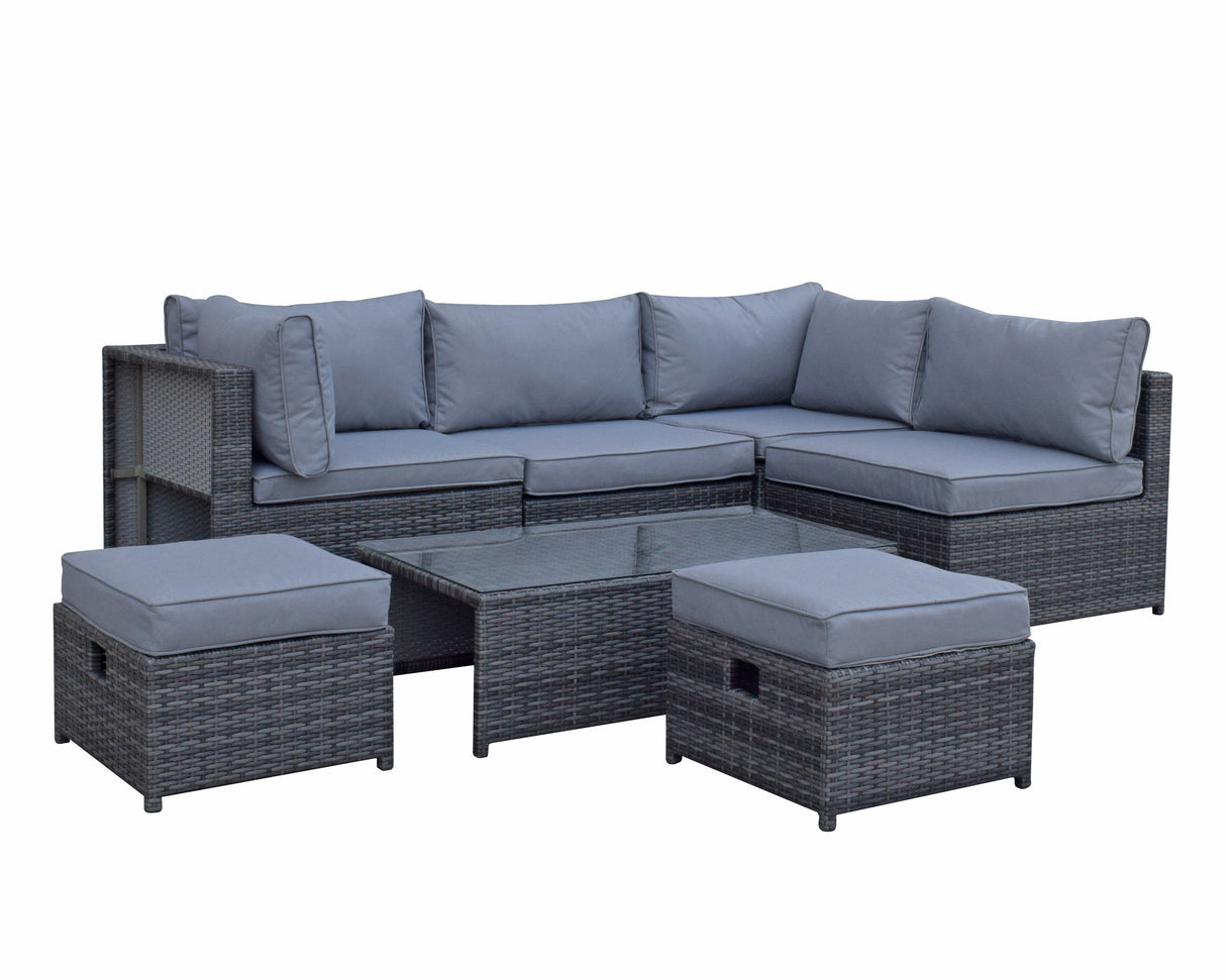 Signature Weave Chelsea Modular Sofa Set with Glass Top Coffee Table and 2 Ottomans
