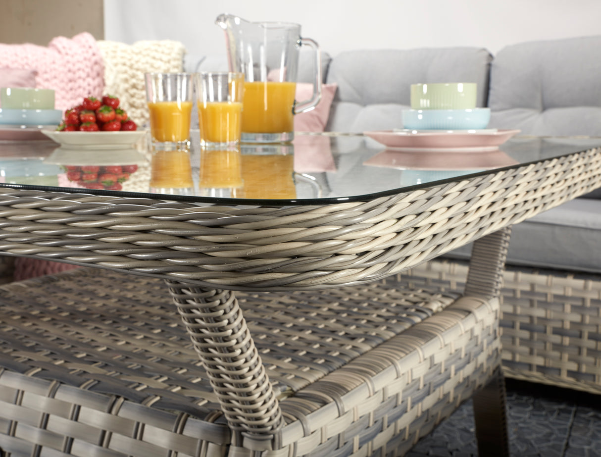 Signature Weave Constance Large Corner Sofa Dining Set with Glass Top Table and 2 Ottomans