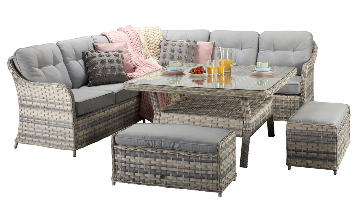 Signature Weave Constance Large Corner Sofa Dining Set with Glass Top Table and 2 Ottomans