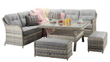 Signature Weave Constance Large Corner Sofa Dining Set with Glass Top Table and 2 Ottomans