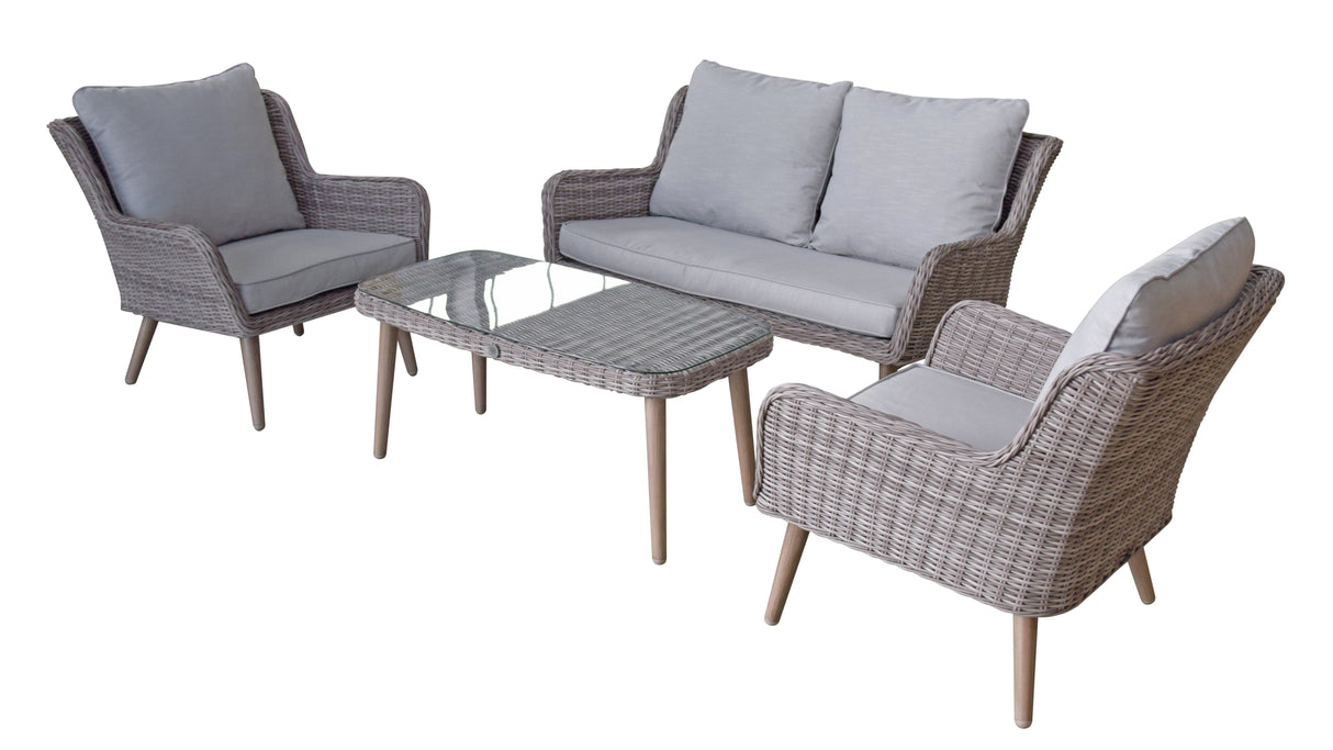 Signature Weave Danielle 4-Seat Sofa Set with 2 Armchairs and Glass Top Coffee Table