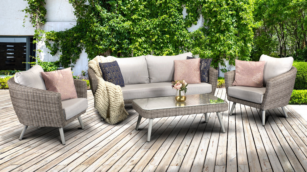 Signature Weave Danielle 5-Seat Sofa Set with 2 Armchairs and Glass Top Coffee Table