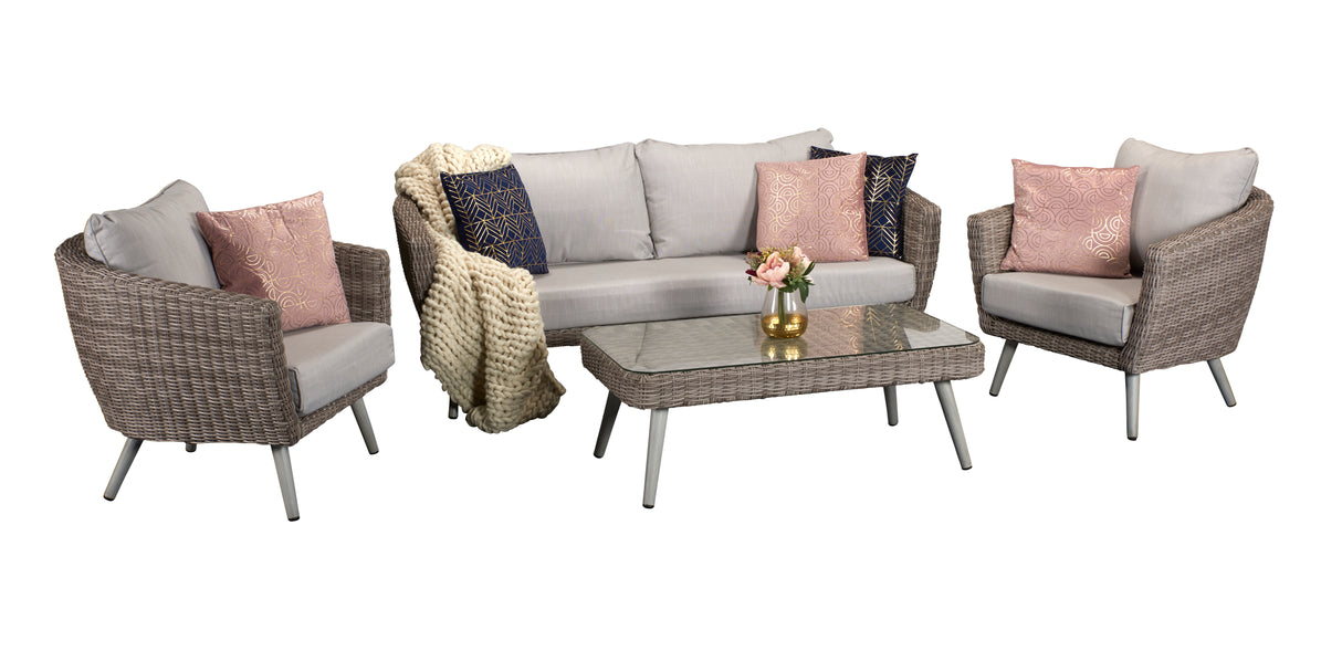 Signature Weave Danielle 5-Seat Sofa Set with 2 Armchairs and Glass Top Coffee Table