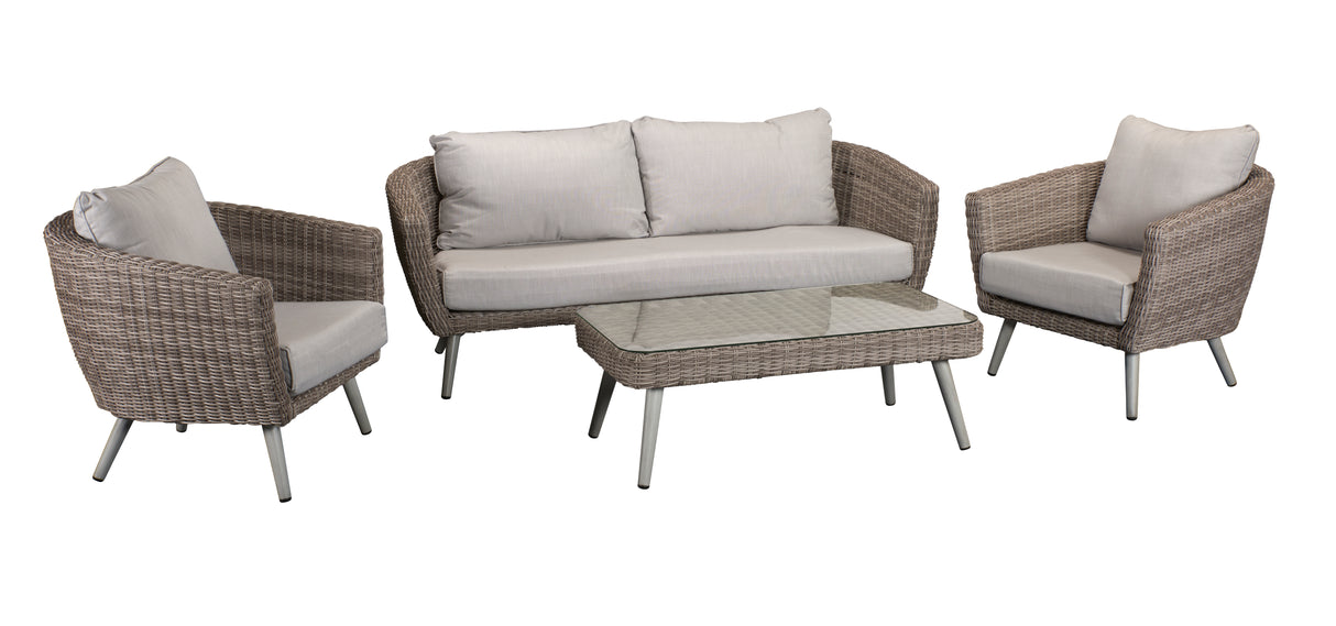 Signature Weave Danielle 5-Seat Sofa Set with 2 Armchairs and Glass Top Coffee Table