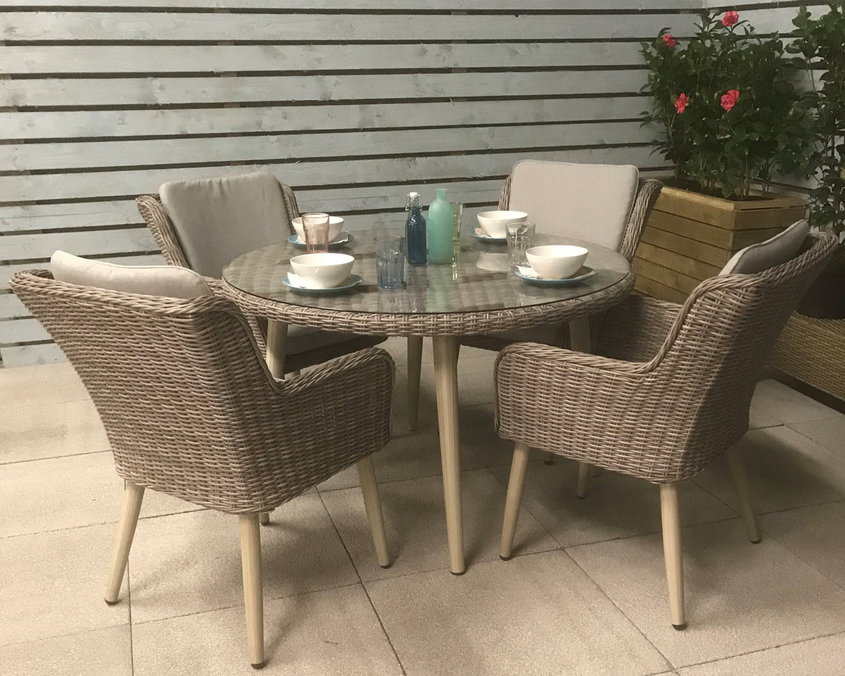 Signature Weave Danielle 4-Seat Dining Table Set with 4 Chairs and Round Glass Top Table