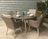 Signature Weave Danielle 4-Seat Dining Table Set with 4 Chairs and Round Glass Top Table