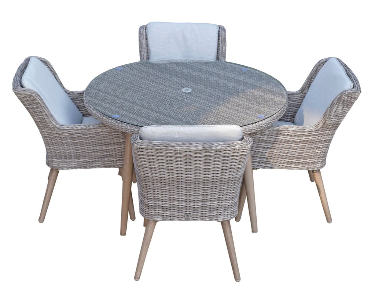 Signature Weave Danielle 4-Seat Dining Table Set with 4 Chairs and Round Glass Top Table