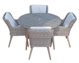 Signature Weave Danielle 4-Seat Dining Table Set with 4 Chairs and Round Glass Top Table