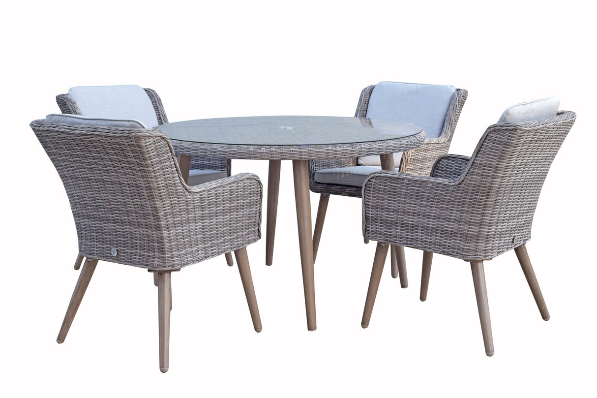 Signature Weave Danielle 4-Seat Dining Table Set with 4 Chairs and Round Glass Top Table