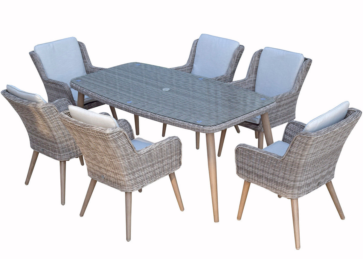 Signature Weave Danielle 6-Seat Dining Table Set with 6 Chairs and Rectangular Glass Top Table