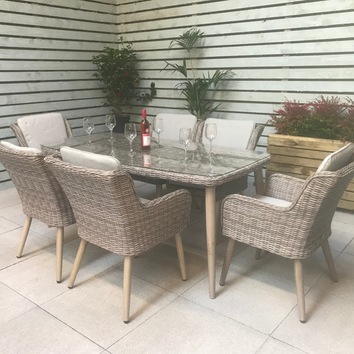 Signature Weave Danielle 6-Seat Dining Table Set with 6 Chairs and Rectangular Glass Top Table