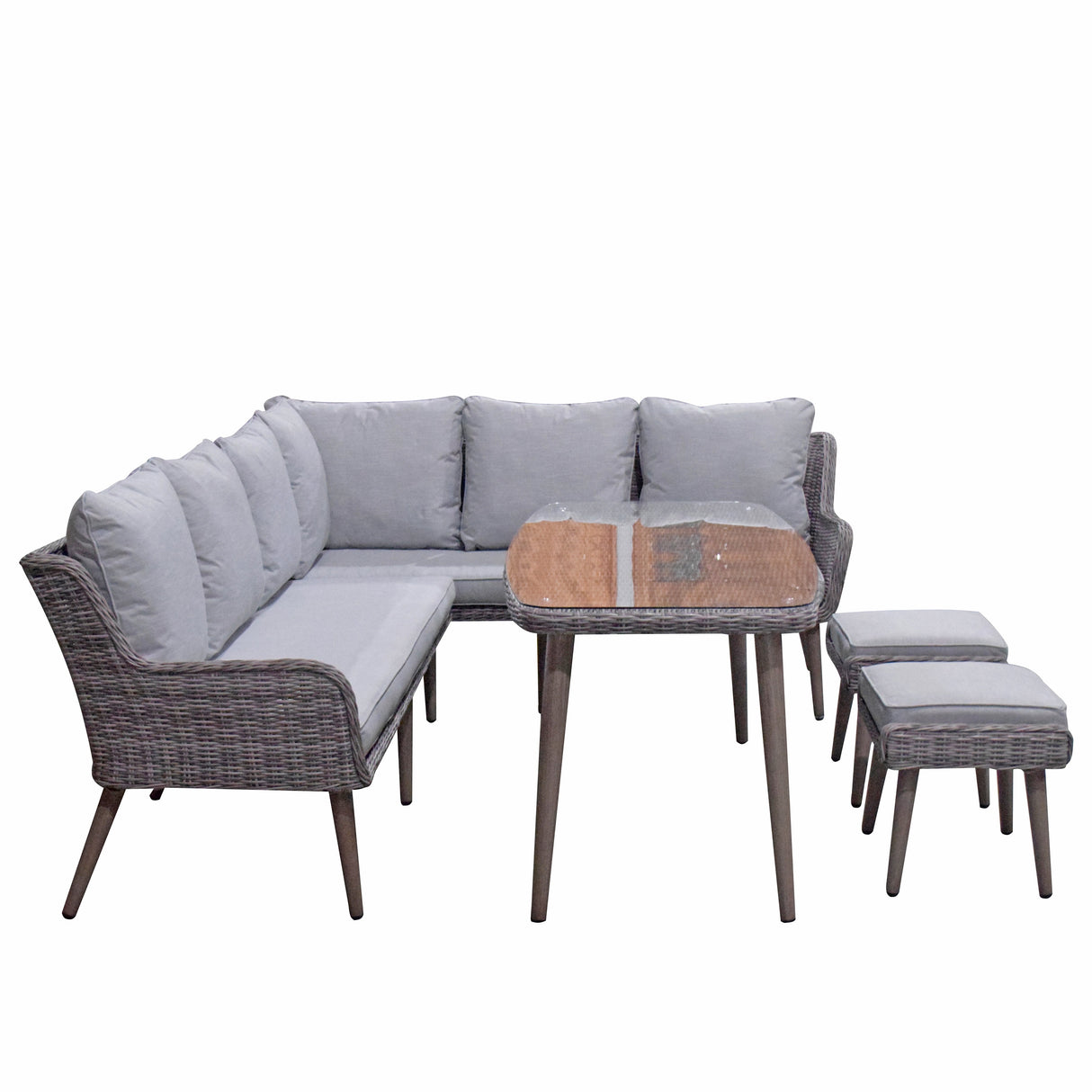 Signature Weave Danielle Corner Sofa Dining Set with Glass Top Table and 2 Ottomans
