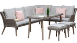 Signature Weave Danielle Corner Sofa Dining Set with Glass Top Table and 2 Ottomans