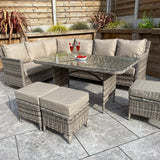 Signature Weave Edwina Corner Sofa Dining Set with Glass Top Table and 3 Ottomans - Mixed Nature Weave
