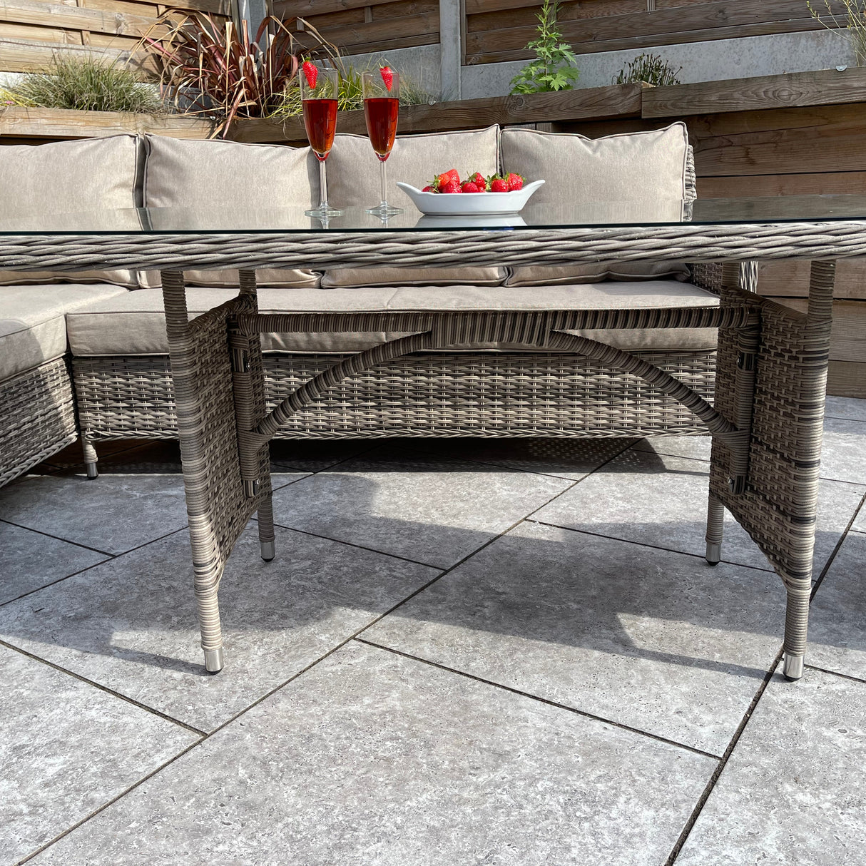 Signature Weave Edwina Corner Sofa Dining Set with Glass Top Table and 3 Ottomans - Mixed Nature Weave