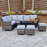 Signature Weave Edwina Corner Sofa Dining Set with Glass Top Table and 3 Ottomans - Multi Grey Wicker