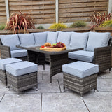 Signature Weave Edwina Corner Sofa Dining Set with Glass Top Table and 3 Ottomans - Multi Grey Wicker
