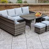 Signature Weave Edwina Corner Sofa Dining Set with Glass Top Table and 3 Ottomans - Multi Grey Wicker