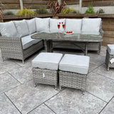 Signature Weave Edwina Corner Sofa Dining Set with Glass Top Table and 3 Ottomans - Wicker Special Grey