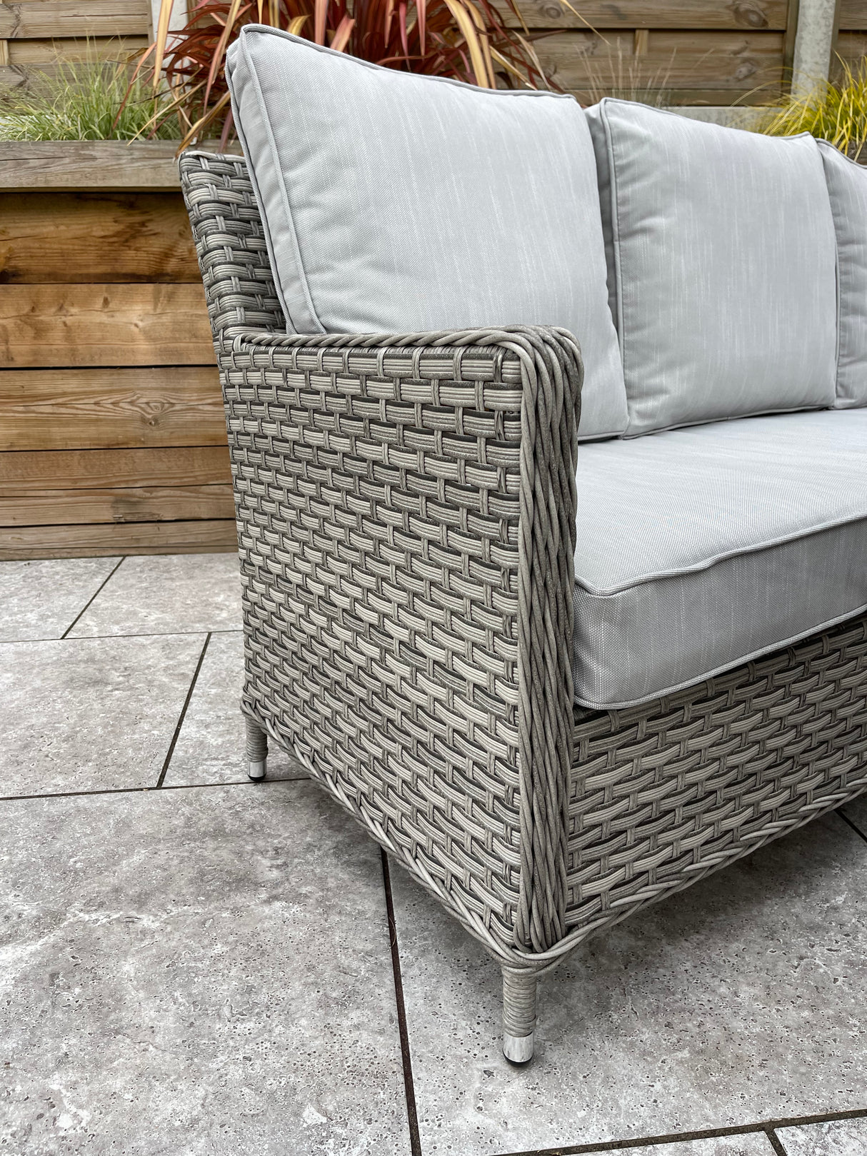 Signature Weave Edwina Corner Sofa Dining Set with Glass Top Table and 3 Ottomans - Wicker Special Grey