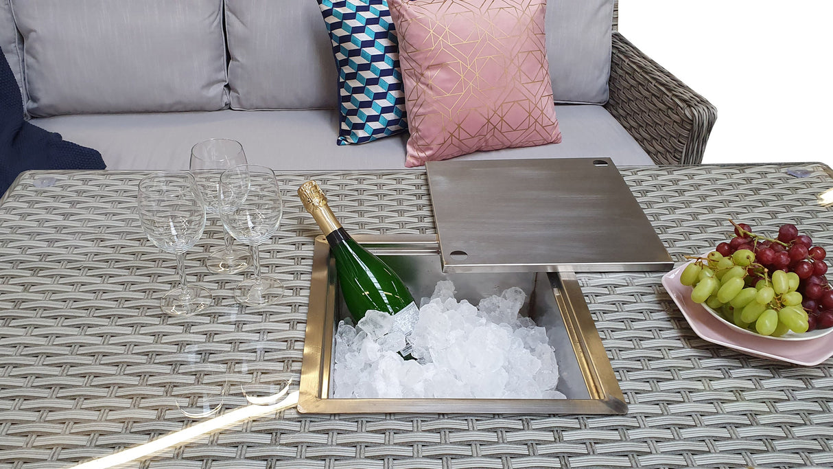 Signature Weave Edwina Corner Sofa Dining Set with Ice Bucket Lift Table and 3 Ottomans - Wicker Special Grey