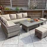 Signature Weave Edwina Corner Sofa Dining Set with Ice Bucket Lift Table and 3 Ottomans - Mixed Nature Weave
