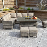 Signature Weave Edwina Corner Sofa Dining Set with Ice Bucket Lift Table and 3 Ottomans - Mixed Nature Weave