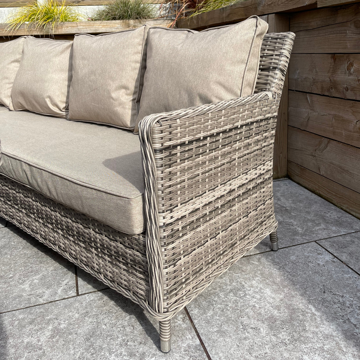 Signature Weave Edwina Corner Sofa Dining Set with Ice Bucket Lift Table and 3 Ottomans - Mixed Nature Weave