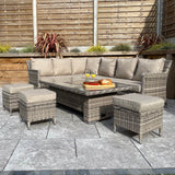 Signature Weave Edwina Corner Sofa Dining Set with Ice Bucket Lift Table and 3 Ottomans - Mixed Nature Weave