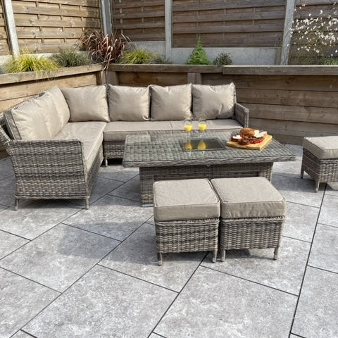Signature Weave Edwina Corner Sofa Dining Set with Ice Bucket Lift Table and 3 Ottomans - Mixed Nature Weave