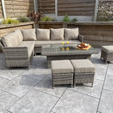 Signature Weave Edwina Corner Sofa Dining Set with Ice Bucket Lift Table and 3 Ottomans - Mixed Nature Weave