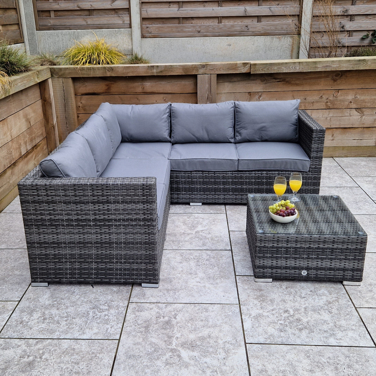 Signature Weave Georgia Corner Sofa Set with Glass Top Coffee Table - Grey