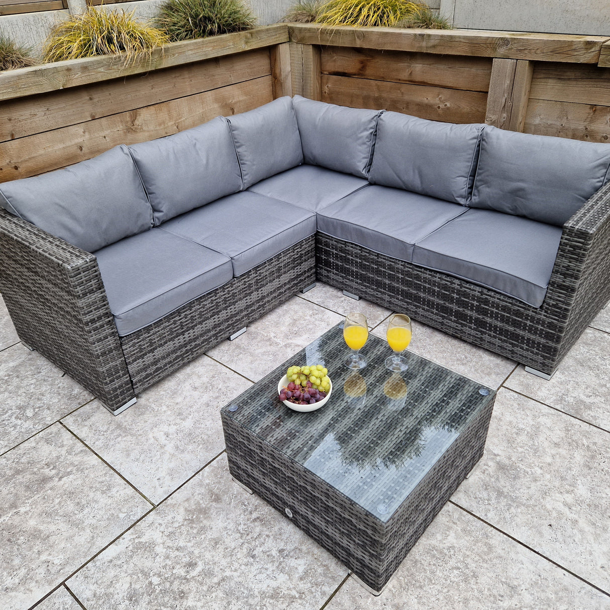Signature Weave Georgia Corner Sofa Set with Glass Top Coffee Table - Grey