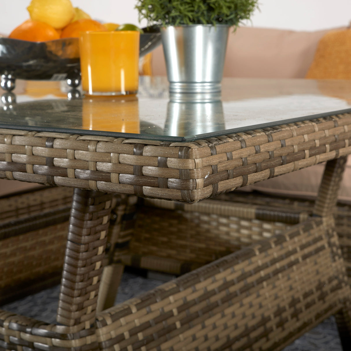 Signature Weave Georgia Six-Seat Corner Sofa Dining Set with Glass Top Table and 2 Ottomans - Mixed Brown