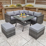 Signature Weave Georgia Six-Seat Corner Sofa Dining Set with Glass Top Table and 2 Ottomans - Grey