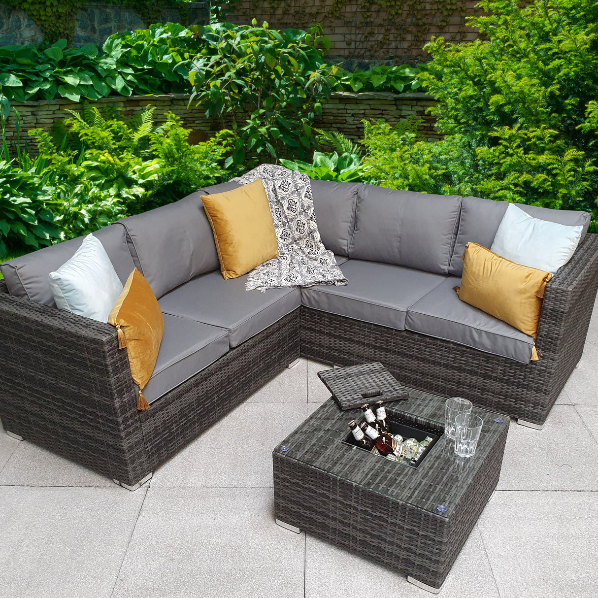 Signature Weave Georgia Corner Sofa Set with Ice Bucket Coffee Table - Grey