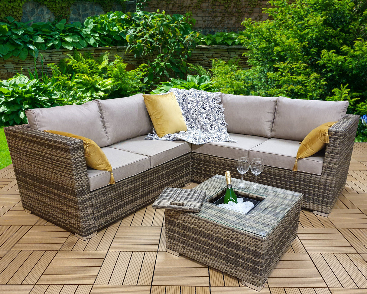 Signature Weave Georgia Corner Sofa Set with Ice Bucket Coffee Table - Mixed Brown