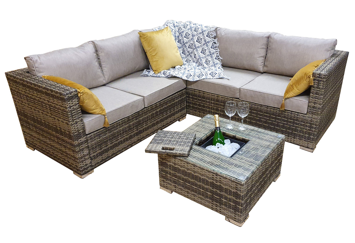 Signature Weave Georgia Corner Sofa Set with Ice Bucket Coffee Table - Mixed Brown