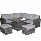Signature Weave Grace Corner Sofa Dining Set with Glass Top Lift Table and 2 Ottomans